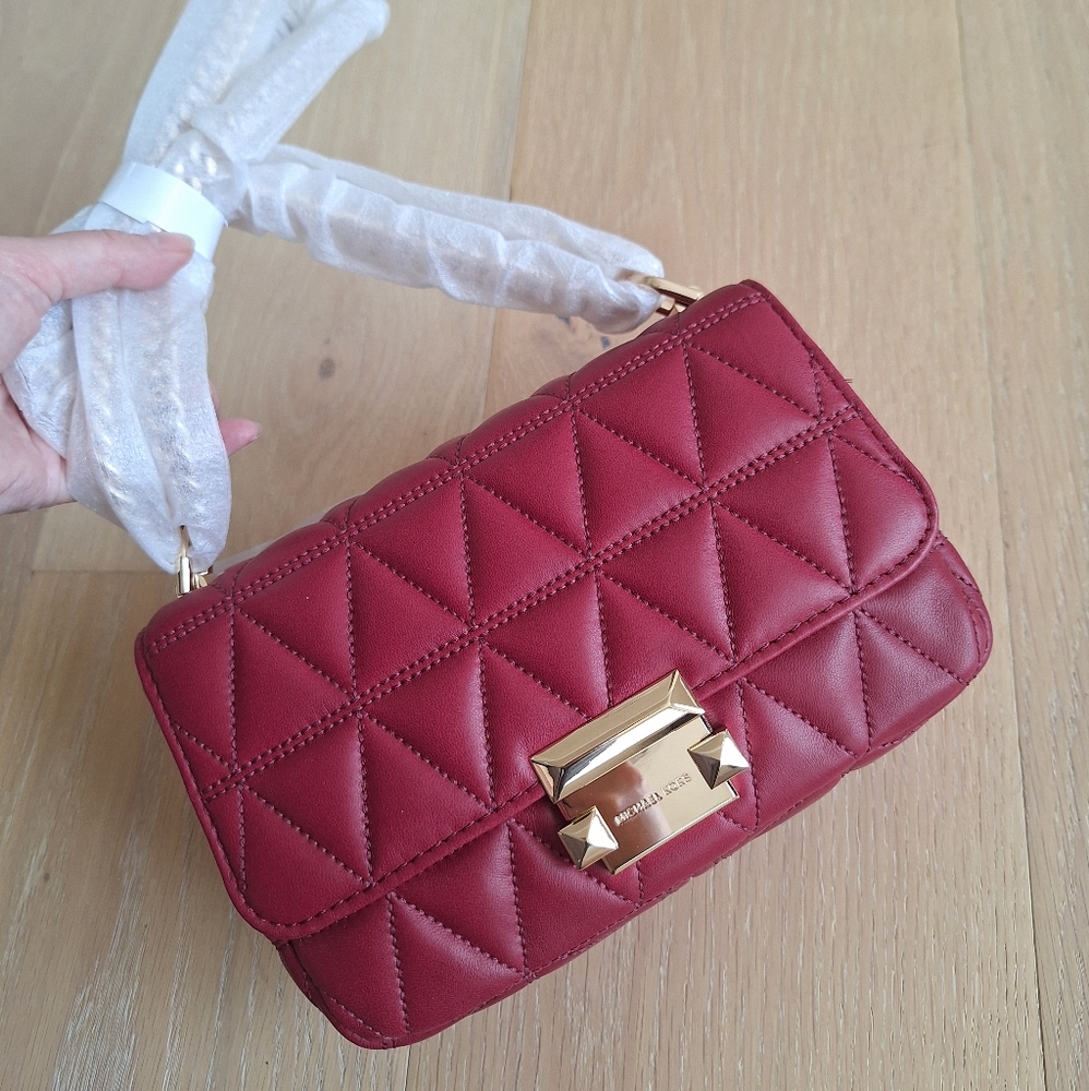 NWT Michael Kors Sloan Quilted Bag Small Size Maroon - Picture 1 of 10